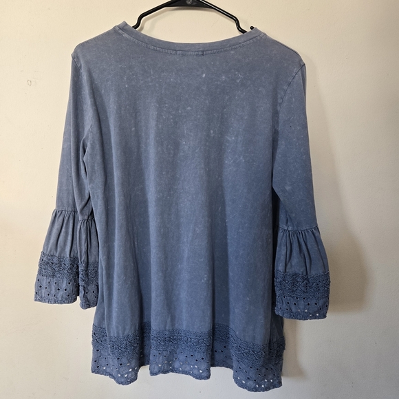 Altar'd State Blue Long Sleeve Top with Crochet Hem Large - Picture 4 of 6